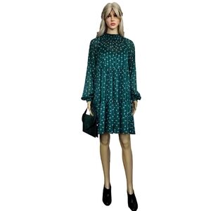 On 34th Green Floral Long Sleeve Shiny Midi Dress Size M NWT